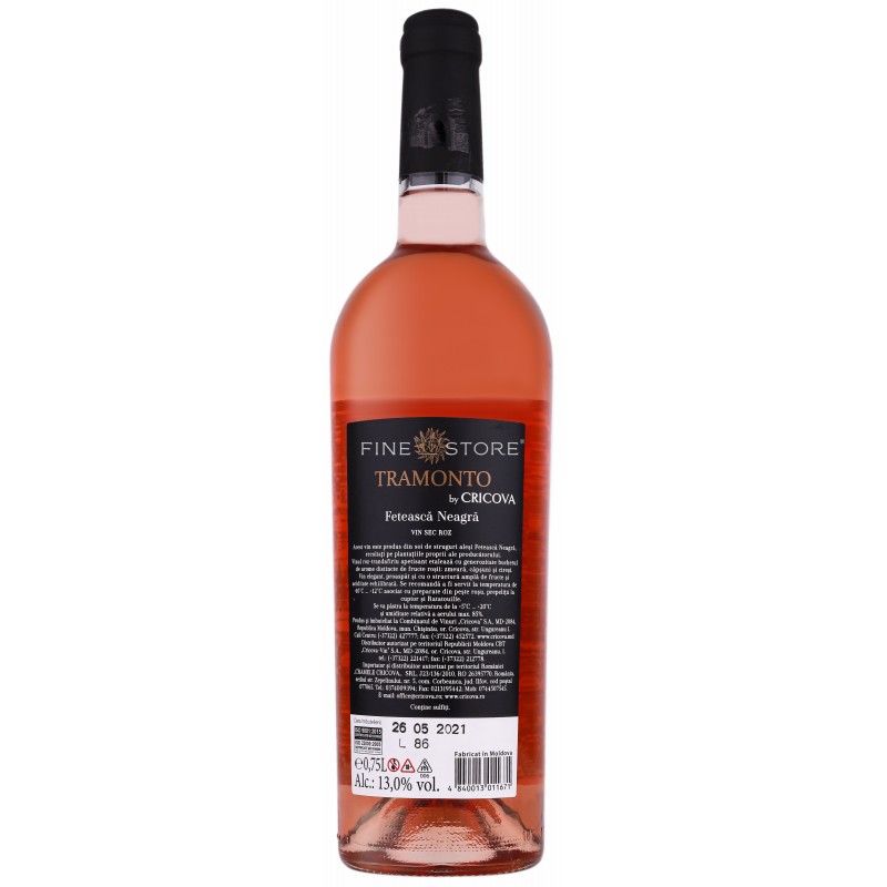 Cricova Tramonto Feteasca Neagra Rose 075l Vin Republica Moldova Finestore