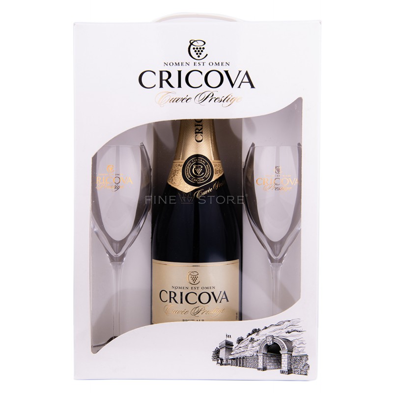 Cricova Cuvee Prestige Brut Cu Pahare 075l Vin Spumant Finestore